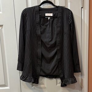 BCBG Black Pinstripe Ruffle Blazer XS